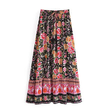 Load image into Gallery viewer, Black Floral Print,Bohemian Skirt,Boho Maxi Skirt
