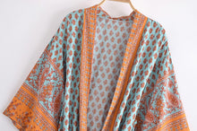 Load image into Gallery viewer, Green Floral Print,bohemian Blouses,Boho Robe Kimono