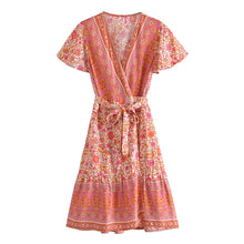 Load image into Gallery viewer, Pink Floral Print,Beach Mini Dress,Boho Dresses