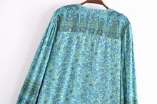 Load image into Gallery viewer, Green Floral Print, Loose Blouses ,Boho Shirts