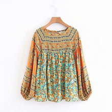 Load image into Gallery viewer, Boho Blouse, Vintage Blouse,Yellow Floral Print