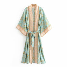 Load image into Gallery viewer, Boho Kimono,Bikini Cover-ups ,Gypsy Green Floral