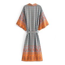 Load image into Gallery viewer, Green Floral Print,bohemian Blouses,Boho Robe Kimono