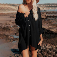 Load image into Gallery viewer, Bohemian Mini Dress,White Boho Shirt Dress