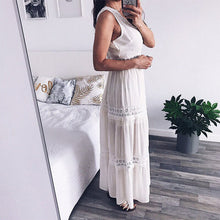 Load image into Gallery viewer, White Hollow Out,Boho Maxi Dress,Bohemian Sundress