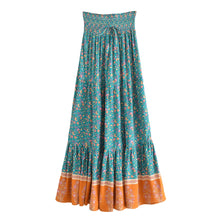 Load image into Gallery viewer, Green Floral Print , Bohemian Pleated Skirt,Boho Maxi Skirts