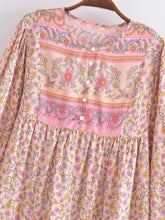 Load image into Gallery viewer, Pink Floral Print, Beach Bohemian Robe,boho Mini Dress