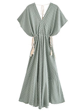 Load image into Gallery viewer, V-neck Tassel Print, Bohemian Maxi Dresses, Cotton Boho Dress