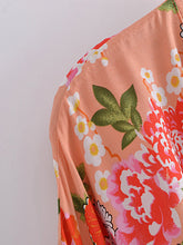 Load image into Gallery viewer, Floral Print ,Bohemian Kimono Robe ,Boho Bikini Cover-ups