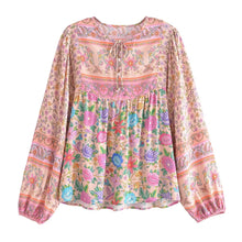 Load image into Gallery viewer, Vintage Pink Floral ,Boho Blouses,Bohemian Shirts