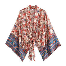 Load image into Gallery viewer, Floral Print Short Robe,Boho Cover-ups