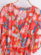 Load image into Gallery viewer, Red Floral Print, Beach Bohemian Dress,Maxi Boho Dress