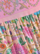 Load image into Gallery viewer, Pink Floral Print  Bohemian Midi Dress ,Boho Robe