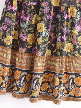 Load image into Gallery viewer, Black Floral Print,Bohemian Maxi Skirts,Beach Pleated Skirt