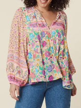 Load image into Gallery viewer, Vintage Pink Floral ,Boho Blouses,Bohemian Shirts