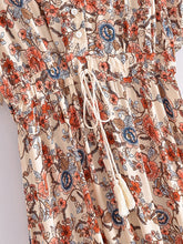 Load image into Gallery viewer, Vintage Floral Print,Beach Bohemian Maxi Dress, Boho Dress Robe