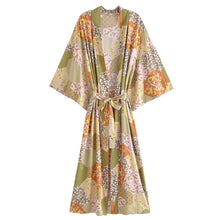 Load image into Gallery viewer, Multi Floral Print ,Sashes Bohemian Kimono, Robe Bikini Cover-ups