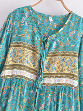 Load image into Gallery viewer, Green Floral Print,Beach Bohemian Maxi Dress,Boho Robe