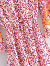 Load image into Gallery viewer, Pink Floral Print ,Bohemian Maxi Dresses Robe,Boho Dress