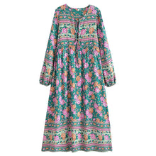Load image into Gallery viewer, Green Floral Print,Bohemian Maxi Dress,Boho Dress Robe