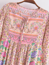 Load image into Gallery viewer, Pink Floral Print  Bohemian Midi Dress ,Boho Robe