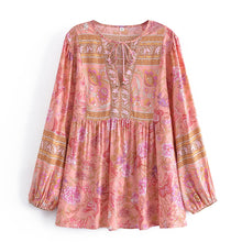 Load image into Gallery viewer, Pink Floral Print,Bohemian Shirt ,Boho Blouse