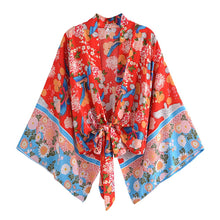 Load image into Gallery viewer, Floral Print Short Robe,Bikini Boho Cover-ups