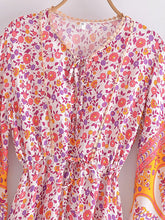 Load image into Gallery viewer, Pink Floral Print ,Bohemian Maxi Dresses Robe,Boho Dress