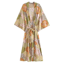 Load image into Gallery viewer, Multi Floral Print ,Sashes Bohemian Kimono, Robe Bikini Cover-ups