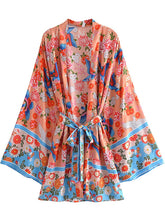 Load image into Gallery viewer, Floral Print ,Bohemian Kimono Robe ,Boho Bikini Cover-ups