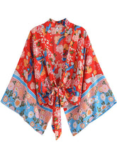Load image into Gallery viewer, Floral Print Short Robe,Bikini Boho Cover-ups