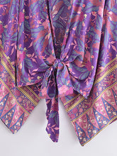Load image into Gallery viewer, Boho Kimono ,Short Robe,Bikini Cover Ups ,Purple Floral