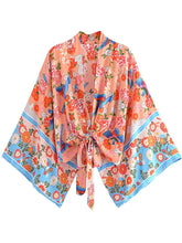 Load image into Gallery viewer, Floral Print Short Robe,Bikini Boho Cover-ups