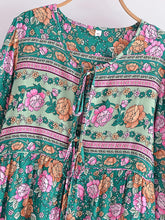 Load image into Gallery viewer, Green Floral Print,Bohemian Maxi Dress,Boho Dress Robe