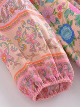 Load image into Gallery viewer, Pink Floral Print  Bohemian Midi Dress ,Boho Robe