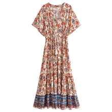 Load image into Gallery viewer, Vintage Floral Print,Beach Bohemian Maxi Dress, Boho Dress Robe