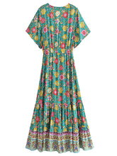 Load image into Gallery viewer, Green Floral Print ,Beach Bohemian Maxi Dress ,Boho Dresses Robe