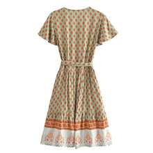 Load image into Gallery viewer, Green Floral Print,Beach Wrap Mini Dress,Boho Dresses