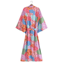 Load image into Gallery viewer, Multi Floral Print ,Sashes Bohemian Kimono, Robe Bikini Cover-ups