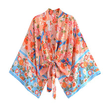 Load image into Gallery viewer, Floral Print Short Robe,Bikini Boho Cover-ups
