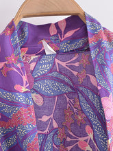 Load image into Gallery viewer, Boho Kimono ,Short Robe,Bikini Cover Ups ,Purple Floral