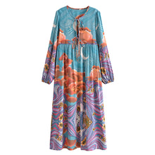 Load image into Gallery viewer, Star and Moon Print Boho Dress,Bohemian Maxi Sundress