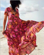 Load image into Gallery viewer, Red Floral Print,Bohemian Maxi Sundress,Boho Dress