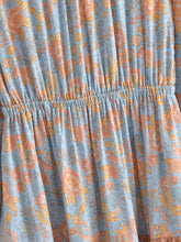 Load image into Gallery viewer, Blue Floral Print Bohemian Mini Dress , Rayon Boho Dress