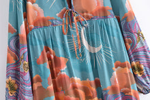 Load image into Gallery viewer, Star and Moon Print Boho Dress,Bohemian Maxi Sundress