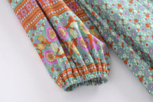 Load image into Gallery viewer, Green Floral Bohemian Maxi Dress,Rayon Cotton Boho Dress