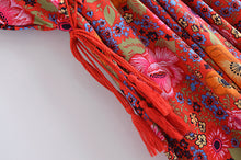 Load image into Gallery viewer, Red Floral Bohemian Maxi Dress,Rayon Cotton Beach Boho Dress