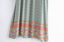 Load image into Gallery viewer, Green Floral Bohemian Maxi Dress,Rayon Cotton Boho Dress