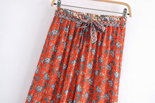 Load image into Gallery viewer, Red Floral Print Two Piece Outfits, Rayon Cotton Boho Sets