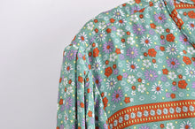 Load image into Gallery viewer, Green Floral Bohemian Maxi Dress,Rayon Cotton Boho Dress